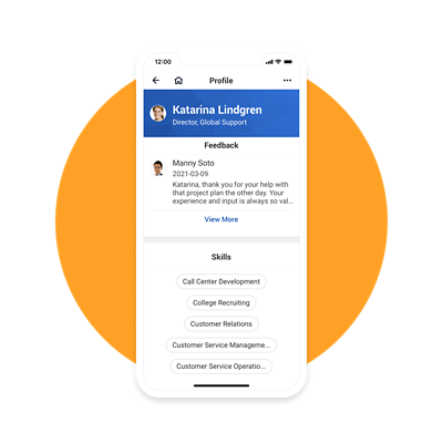 Dispositivo mobile che visualizza il profilo del dipendente contenente feedback e capacità.