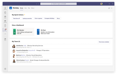 Capture d’écran Workday pour gestionnaire d’équipes avec notification