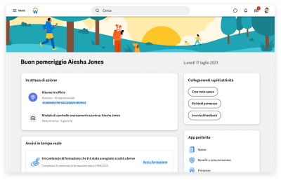 Dashboard di People Experience con annunci e attività suggerite.