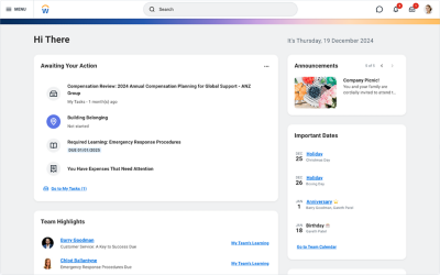 Screenshot of Workday Human Resource Management dashboard