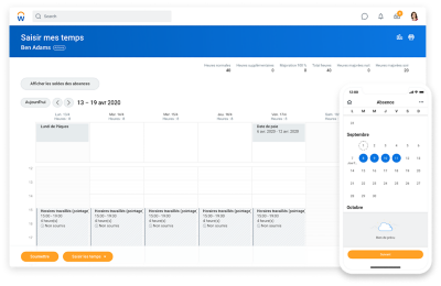 Demande d'absence effectuée depuis un appareil mobile et un ordinateur de bureau.