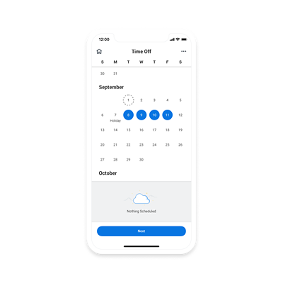 Schermata con richiesta di permesso su dispositivo mobile con i giorni di ferie richiesti in settembre.