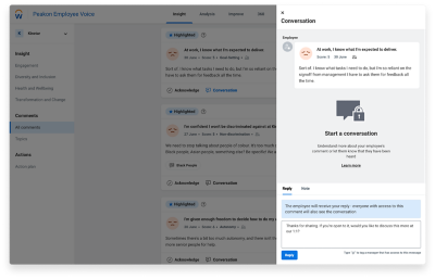 Cuadro de chat de conversación que muestra un diálogo confidencial.