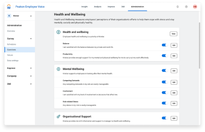 Ensemble de questions d'enquête sur la santé et le bien-être avec Workday Peakon Employee Voice