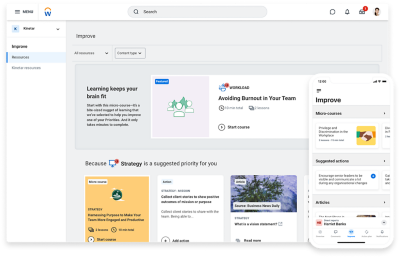 Écran de Workday Peakon Employee Voice affichant les ressources de formation.