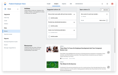 Capture d'écran des options de parcours professionnels personnalisés dans le logiciel Workday Peakon Employee Voice.