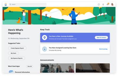 Workday People Experience-Homepage auf einem Desktop-Computer