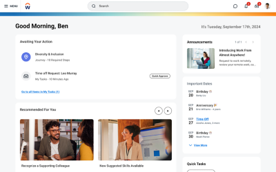Schermata del dashboard People Experience che mostra la schermata iniziale del collaboratore con le azioni da svolgere e le date chiave. 