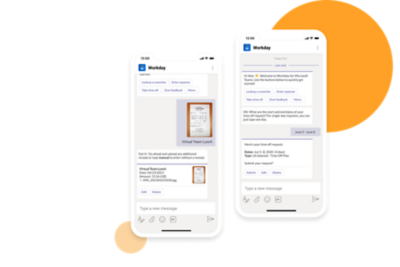 Two mobile phones showing people experience in natural workspaces.