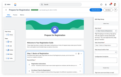 An administrator’s view of the Student Journey set up configuration. 