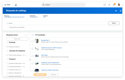 Experiencia de petición de compra con Workday最陌生的元素通过Workday Assistant创建catálogo，并使用para comprobar el estado de una orden存在。