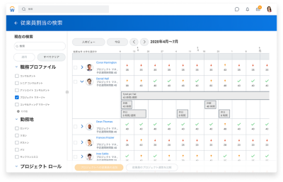 プロジェクトマネージャを表示ている従业割当ボードボードの画面。