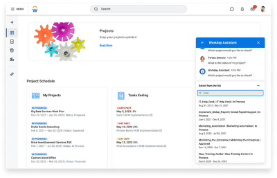 Workers can check on project status with Workday Assistant.