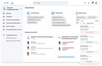Der Zeit- und Zeitplanungs-Hub bietet eine zentrale Ansicht für Manager, die alle täglichen Routineabläufe verwalten. 