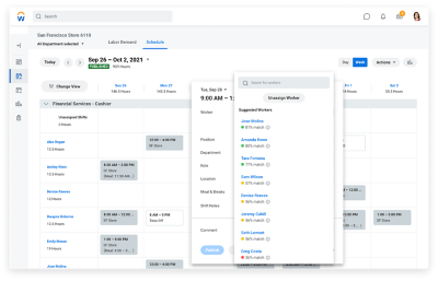Scheduling engine recommending worker replacements for those unable to make shift