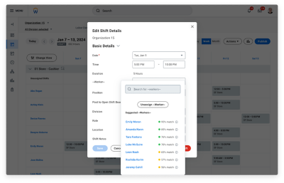Scheduling engine recommending worker replacements for those unable to make shift