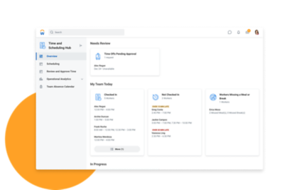 The time and scheduling hub is a centralised view for managers to handle all of their day-to-day operations.