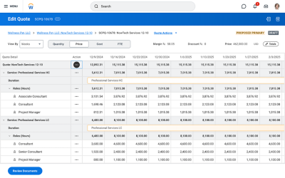 Workday Services CPQ: Quote cost detail screen