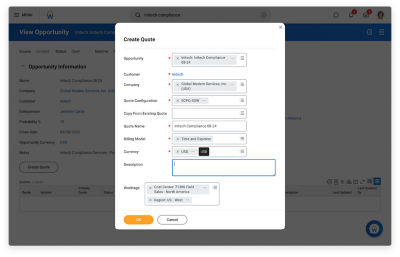 Workday Services CPQ: Eingabemaske für die Angebotserstellung