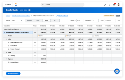 Workday Services CPQ: Bildschirm zur Bepreisung eines Angebots