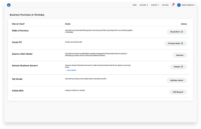 Interface du logiciel Workday Strategic Sourcing affichant les achats de l'entreprise.