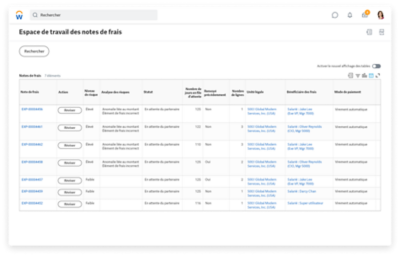 Desktop screen that shows the expense report work area and risk score.