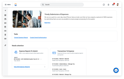 Desktop screen that shows the expenses hub