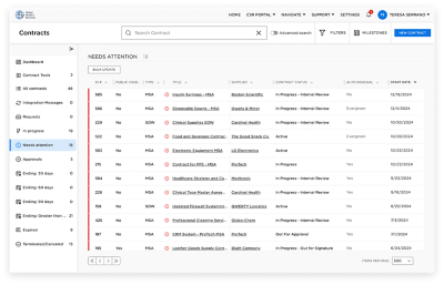 Screenshot of supplier contracts listing in Workday application.