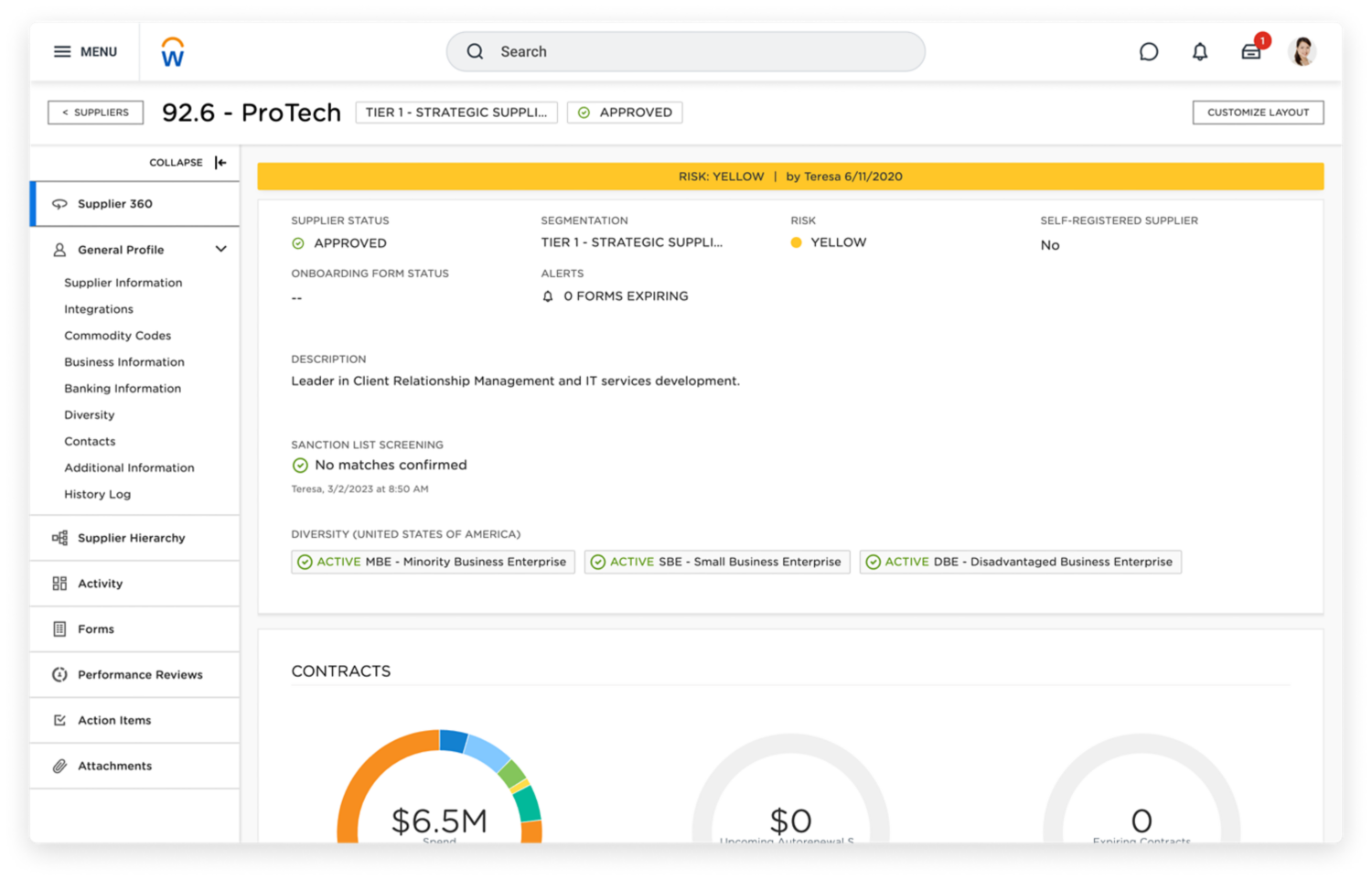 サプライヤを表示しているストラテジック ソーシングのデスクトップのスクリーンショット