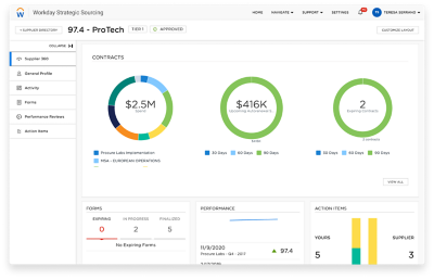 Desktop view of Workday Strategic Sourcing Supplier 360 Dashboard