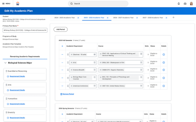 Course details and course registration using drag-and-drop feature on desktop.
