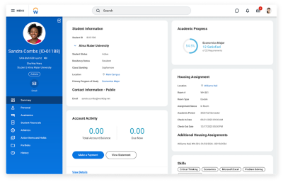Student profile with a list of competencies.