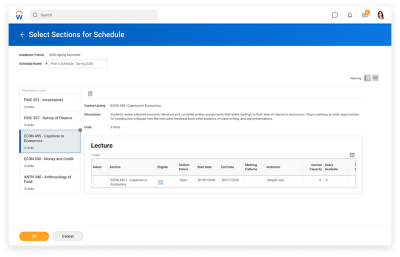 注册仪表板显示课程规划。