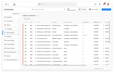 供应商合同清单的截图在工作日的应用程序。