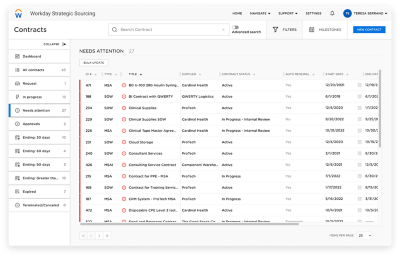Screenshot of supplier contracts listing in Workday application.