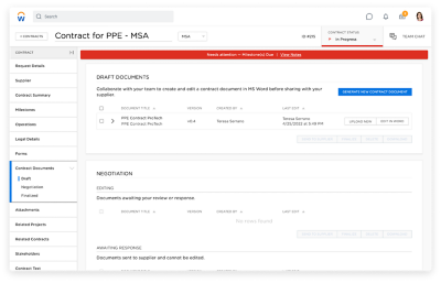 供应商合同总结在工作日桌面应用程序的截图。