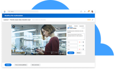 Dashboard di modifica dei file multimediali che mostra l'aggiunta di element to interattivo a una videolezione。