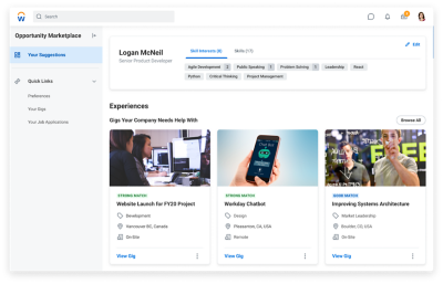 A worker view of gigs on the Talent Marketplace.
