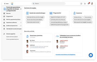En la sección Información general del hub de gestión de tiempo y programación los mánagers pueden gestionar las operaciones diarias