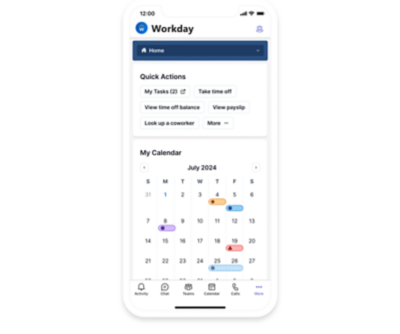 Workday Everywhere dashboard in mobile view