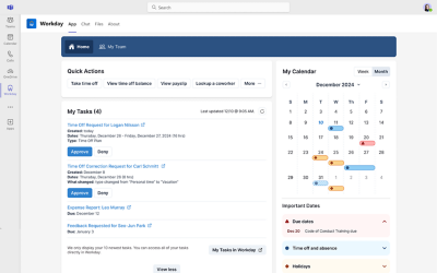 Workday Everywhere dashboard in desktop view