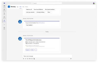 Workday for Teams manager view screenshot with notification