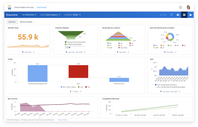 Workday Adaptive Planning revenue dashboard for enterprises.