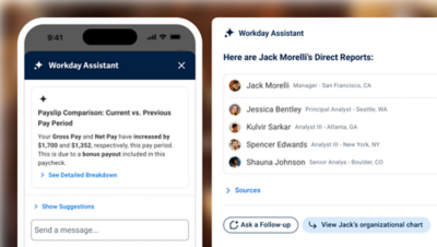 Workday messaging platform showing the send worker communications command screen with SMS and email message delivery channels.