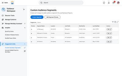 Screenshot of Workday Guidance QuickTips metrics.