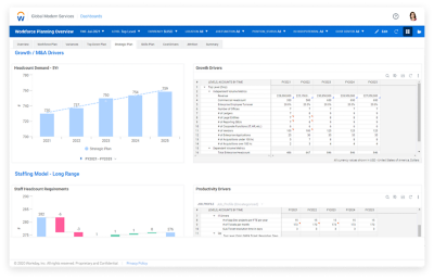 Strategic workforce planning dashboard in Workday Adaptive Planning software.