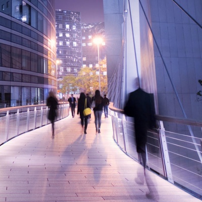 Exterior of an office building at night