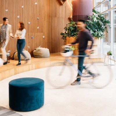 commuters arriving to office lobby